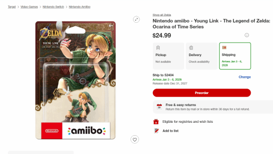 塞尔达传说时之笛重制版少年林克amiibo包装展示图